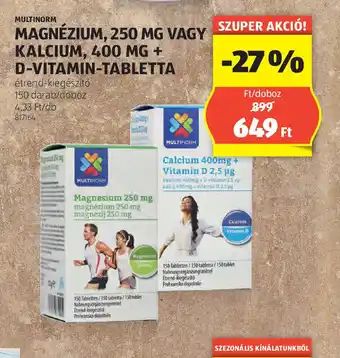 ALDI Multicom Magnézium, 250 mg vagy Kalcium, 400 mg + D-vitamin-tabletta ajánlat