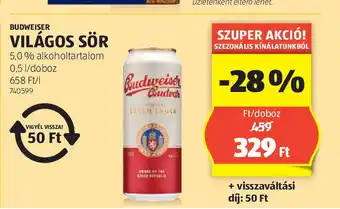 ALDI Budweiser Világos sör ajánlat