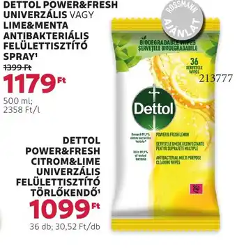 Rossmann Dettol power&fresh citrom&lime univerzális felülettisztító törlőkendő ajánlat