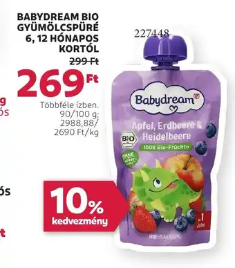 Rossmann Babydream bio gyümölcspüré 6, 12 hónapos kortól ajánlat