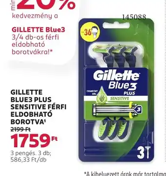 Rossmann Gillette blue3 plus sensitive férfi eldobható borotva ajánlat