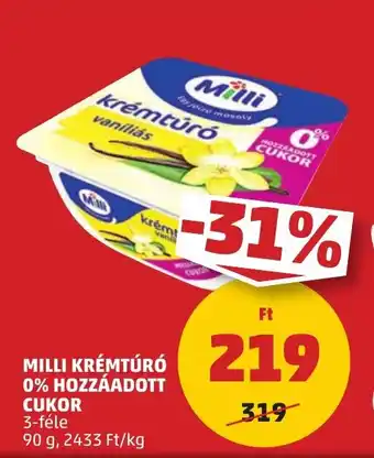 PENNY Milli krémtúró 0% hozzáadott cukor ajánlat