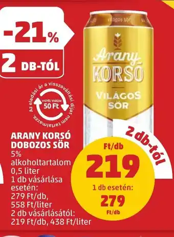 PENNY Arany korsó dobozos sör ajánlat