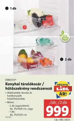 Lidl ERNESTO Konyhai tárolókosár / hűtőszekrény rendszerező ajánlat