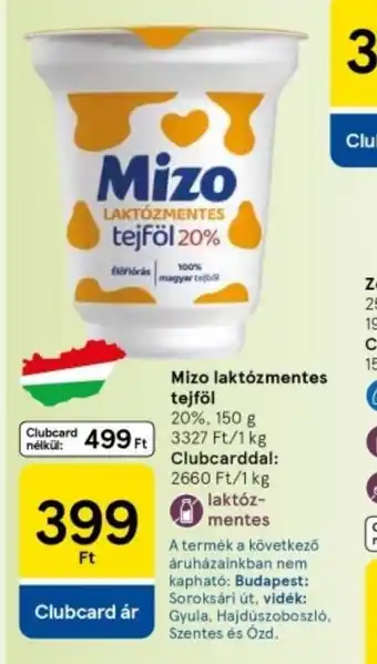 Tesco Mizo laktózmentes tejföl ajánlat