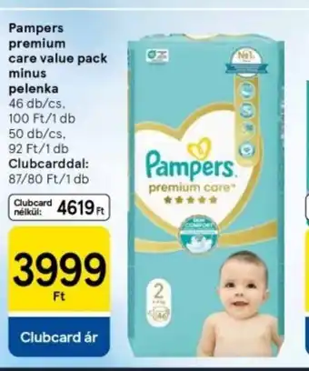 Tesco Pampers premium care value pack minus pelenka ajánlat