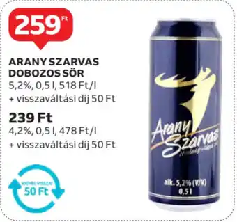 Auchan Arany szarvas dobozos sör ajánlat