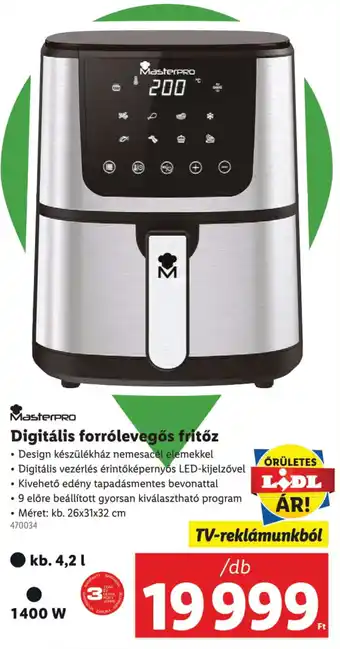 Lidl MasterPRO Digitális forrólevegős fritőz ajánlat