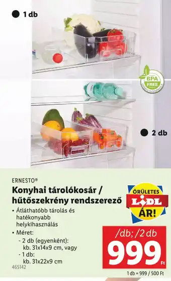 Lidl ERNESTO Konyhai tárolókosár / hűtőszekrény rendszerező ajánlat