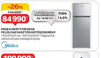 Auchan Midea MERT210FGE50 Felülfagyaszts Hűtőszekrény ajánlat