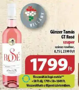 Coop Günzer Tamás GT Rosé ajánlat