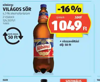 ALDI Kőbányai Világos Sör ajánlat