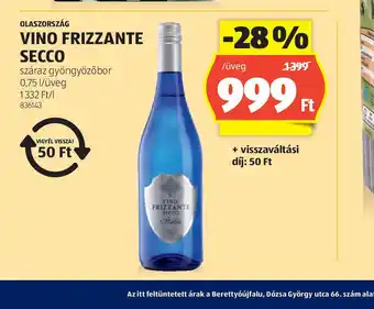 ALDI Vino Frizzante Secco ajánlat