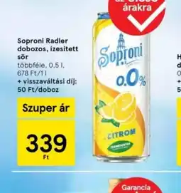 Tesco Soproni Radler dobozos, ízesített sör ajánlat