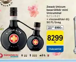 Tesco Zwack Unicum keserűlikőr mini Unicummal ajánlat