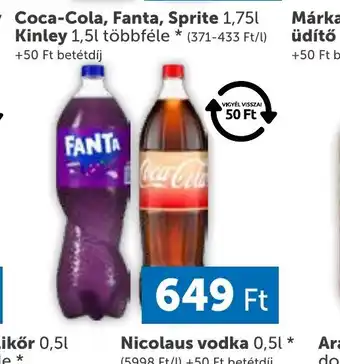 PRIVÁT Coca-Cola, Fanta, Sprite 1,75l Kinley 1,5l ajánlat