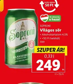 Lidl Soproni Világos Sör ajánlat