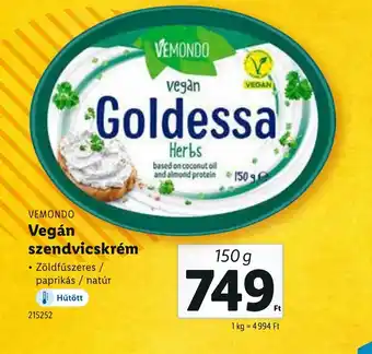 Lidl Vemondo Goldessa Vegán szendvicskrém ajánlat