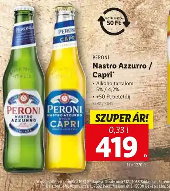 Lidl Peroni Nastro Azzurro / Capri ajánlat