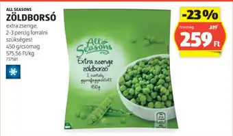 ALDI All seasons zöldborsó ajánlat