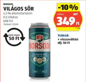 ALDI Borsodi világos sör ajánlat