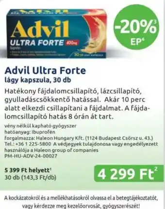 Benu Gyógyszertárak Advil ultra forte ajánlat