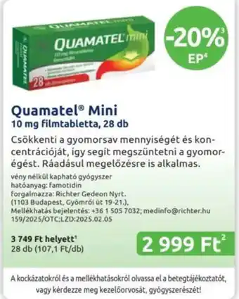 Benu Gyógyszertárak Quamatel mini ajánlat