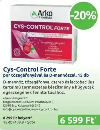 Benu Gyógyszertárak Cys-control forte ajánlat