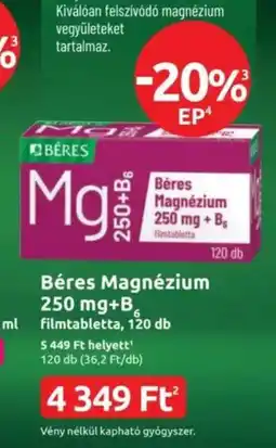 Benu Gyógyszertárak Béres magnézium 250 mg + b ajánlat