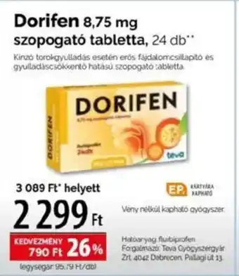 Pingvin Patika Dorifen 8,75 mg szopogató tabletta ajánlat