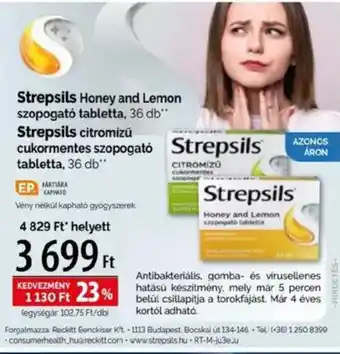 Pingvin Patika Strepsils Honey and Lemon szopogató tabletta stb. ajánlat