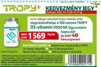 Pingvin Patika Tropy d3-vitamin 2000 ne lágyzselatin kapszulát ajánlat