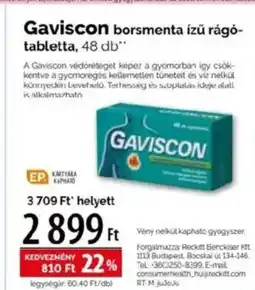 Pingvin Patika Gaviscon borsmenta ízű rágó- tabletta ajánlat