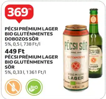 Auchan Pécsi prémium lager bio gluténmentes dobozos sör stb. ajánlat