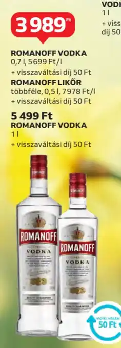 Auchan Romanoff vodka, romanoff likőr ajánlat