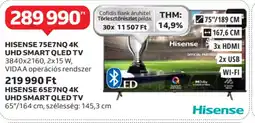 Auchan Hisense 75e7nq 4k uhd smart qled tv stb. ajánlat