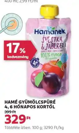 Rossmann Hamé gyümölcspüré 4,6 hónapos kortól ajánlat