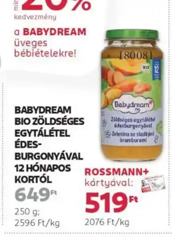 Rossmann Babydream bio zöldséges egytálétel édes- burgonyával 12 hónapos kortól ajánlat