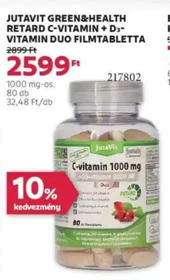 Rossmann Jutavit green&health retard c-vitamin + d3- vitamin duo filmtabletta ajánlat