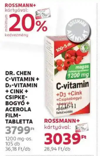 Rossmann Dr. chen c-vitamin + d3-vitamin stb. film- tabletta ajánlat