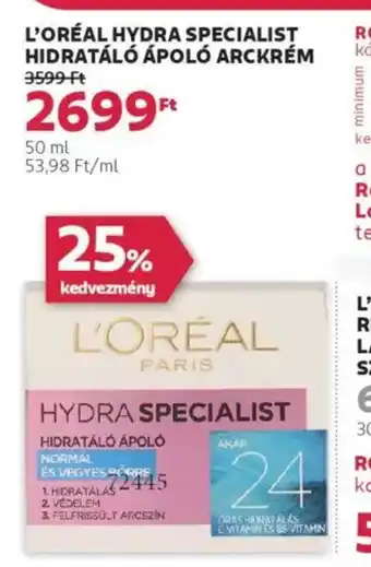 Rossmann L'oréal hydra specialist hidratáló ápoló arckrém ajánlat