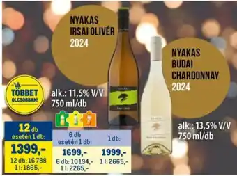 Metro Nyakas irsai olivér, nyakas budai chardonnay ajánlat