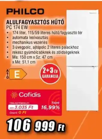 Expert Philco alulfagyasztós hűtő ajánlat