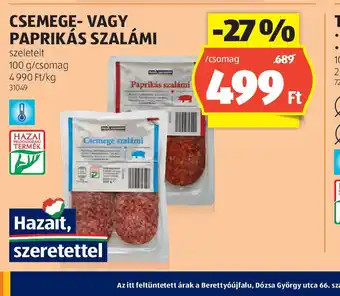 ALDI Csemege- vagy Paprikás szalámi ajánlat