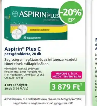 Benu Gyógyszertárak Aspirin Plus C ajánlat