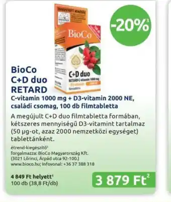 Benu Gyógyszertárak BioCo C+D duo RETARD ajánlat