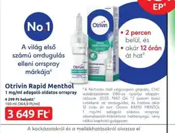 Benu Gyógyszertárak Otrivin Rapid Menthol ajánlat