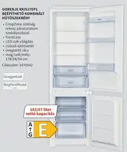 Media Markt Gorenje RK1517EP1 beépíthető kombinált hűtőszekrény ajánlat