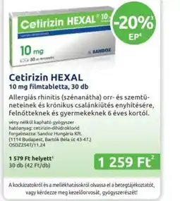 Benu Gyógyszertárak Cetirizin HEXAL ajánlat