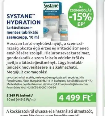 Benu Gyógyszertárak Systane Hydration ajánlat